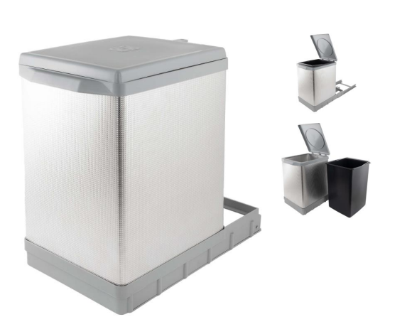 картинка TOWER Система сортировки и хранения, 1 емкость (18л), авт. крышка, нижнее крепление, пластик+алюминий от магазина Kessebohmer.shop